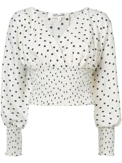 Diane Von Furstenberg Gepunktete Seidenbluse Mit Raffung In White