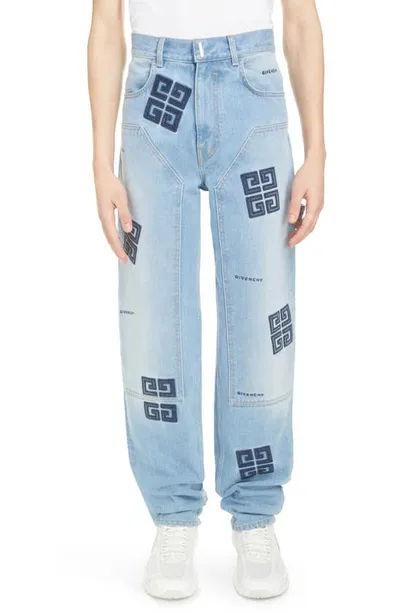 Givenchy 4g Logo Embroidered High Waist Carpenter Jeans In Blue