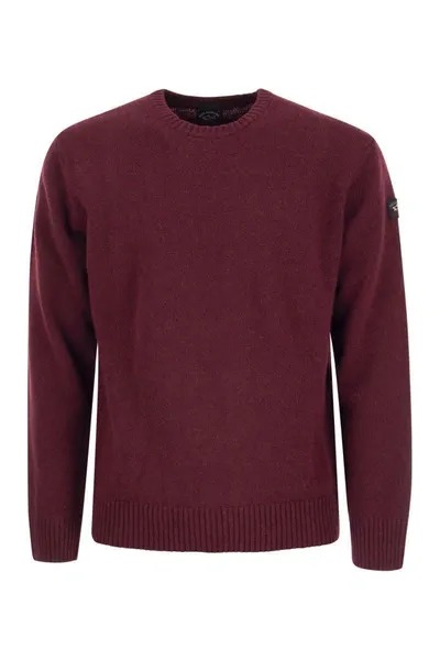 Paul & Shark Men's Wool Crew Neck With Arm Patch In Bordeaux