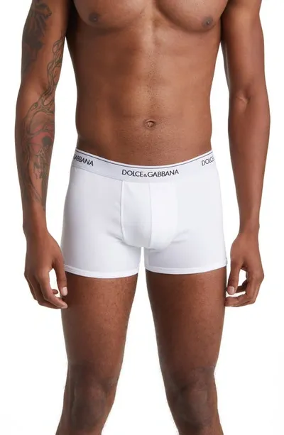 Dolce & Gabbana 2-pack Logo Waist Boxer Briefs In Optic White