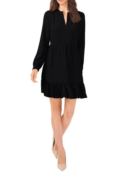 Vince Camuto Ruffle Hem Long Sleeve Dress In Black