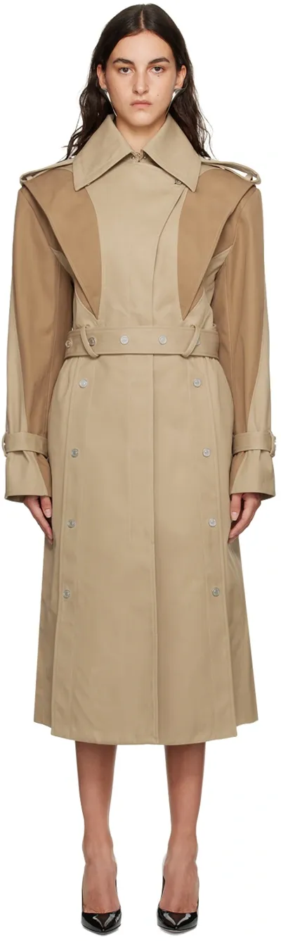 Mugler Beige Paneled Trench Coat In B2040 Drk Beige/beig