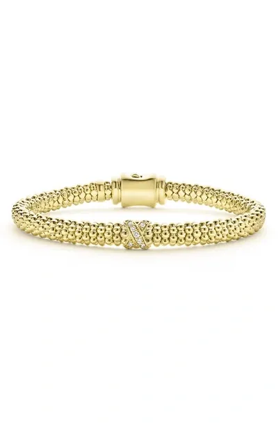 Lagos 18k Yellow Gold Embrace Diamond X Caviar Bead Bracelet