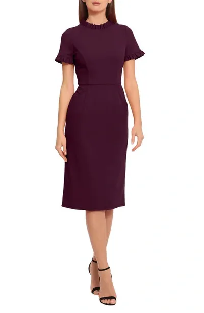 Maggy London Ruffle Sheath Dress In Luxe Plum