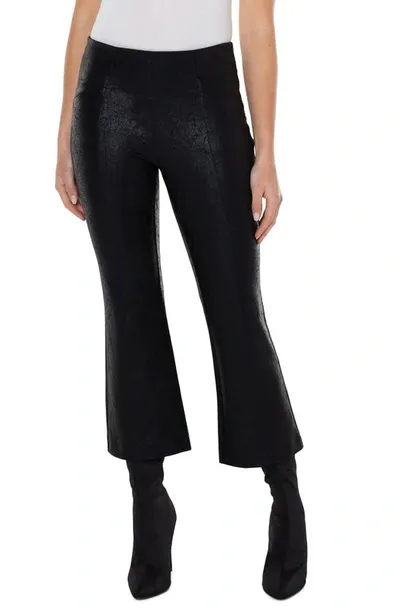 Liverpool Los Angeles Stella Crackle Coated Kick Flare Ponte Crop Pants In Black Crackle