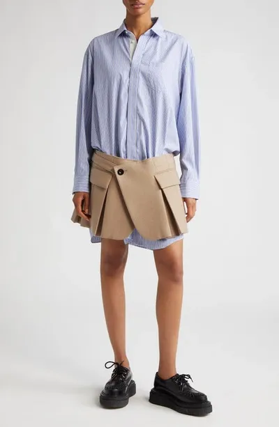 Sacai Thomas Mason Cotton Poplin & Wool Shirtdress In Light Blue Stripe Beige