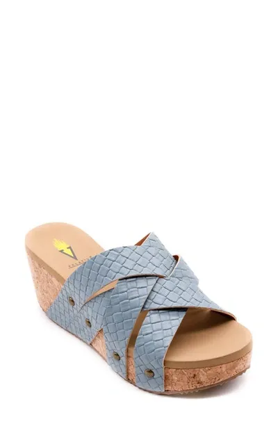 Volatile Newport Crisscross Platform Slide Sandal In Denim