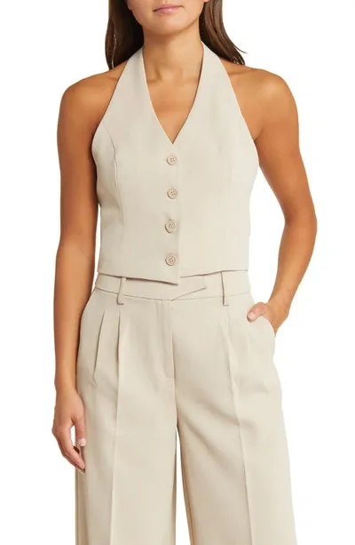 Open Edit Halter Vest In Tan Oxford