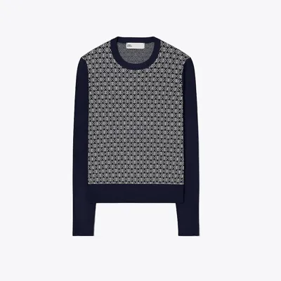 Tory Sport Jacquard Sweater In Tory Navy T Mono Knit Small