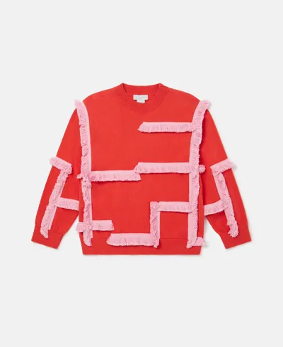 Stella Mccartney Kids' Fringed Cotton And Wool Sweater In Red