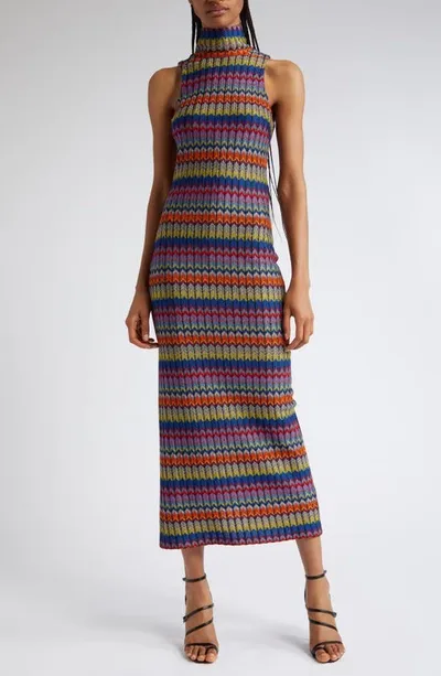 Ramy Brook Madilyn Zigzag Stripe Sleeveless Sweater Dress In Multi Combo Chevron Rib