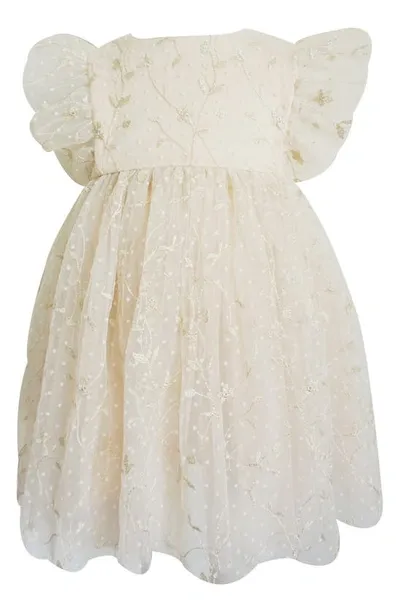 Popatu Kids' Floral Embroidered Tulle Overlay Dress In Ivory