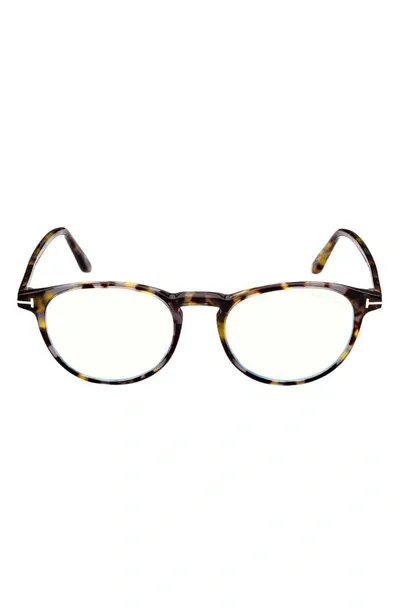 Tom Ford 51mm Round Blue Light Blocking Optical Glasses In Coloured Havana