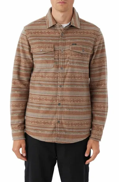 O'neill Glacier Stripe Fleece Snap-up Overshirt In Khaki