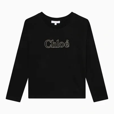 Chloé Kids' Black Crew-neck T-shirt With Logo