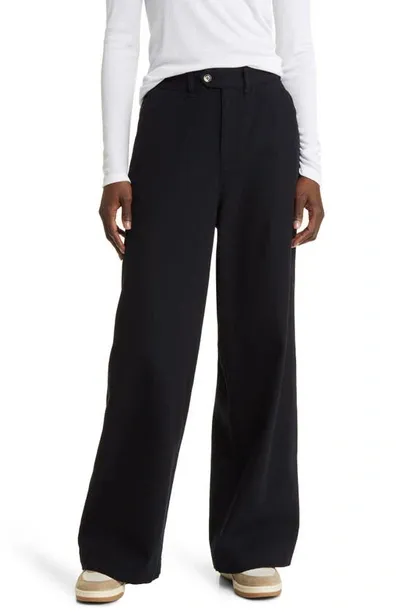 Treasure & Bond Wide Leg Cotton Twill Trousers In Black