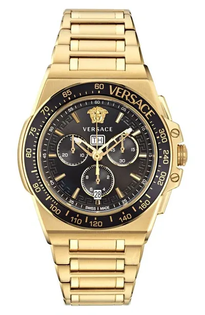 Versace Men's Greca Extreme Swiss Chronograph Gold-tone Stainless Steel Bracelet Watch 45mm In Yellow Gold