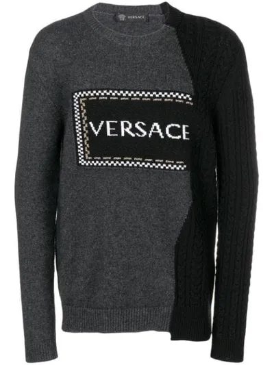 Versace Logo-intarsia Wool-blend Sweater In Grey