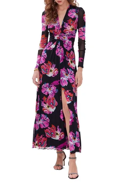 Diane Von Furstenberg Kassia Floral Twist Long Sleeve Dress In Huge Painted Blossom Pink