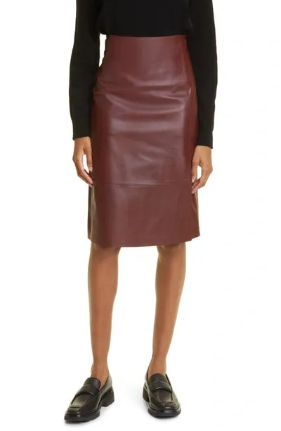 Vince Leather Pencil Skirt In 红色