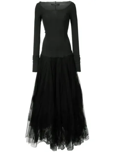 Marc Le Bihan Flared Longsleeved Tulle Dress In Black