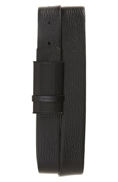 Ferragamo Leather Belt In Nero Blue Marine