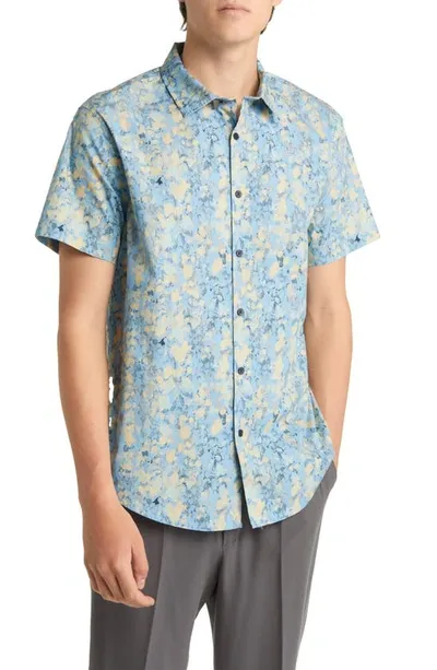 Open Edit Dot Wash Stretch Short Sleeve Button-up Shirt In Blue Dusk Dot Wash