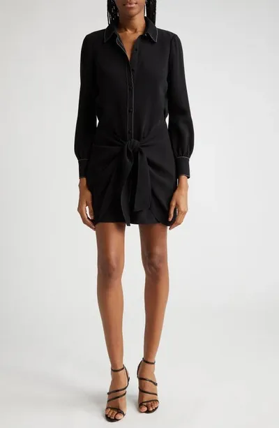 Cinq À Sept Gaby Tie Waist Long Sleeve Shirtdress In Black Ivory