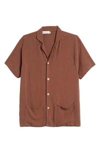 King + Lola Kids'  Cotton & Linen Button-up Shirt In Brown