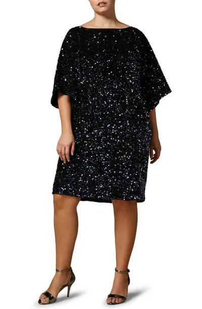 Marina Rinaldi Sequin Bateau Neck Dress In Black