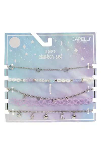 Capelli New York Kids' Assorted 5-pack Choker Necklaces In Rhodium