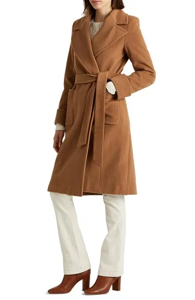 Lauren Ralph Lauren Wool Blend Wrap Coat In Camel