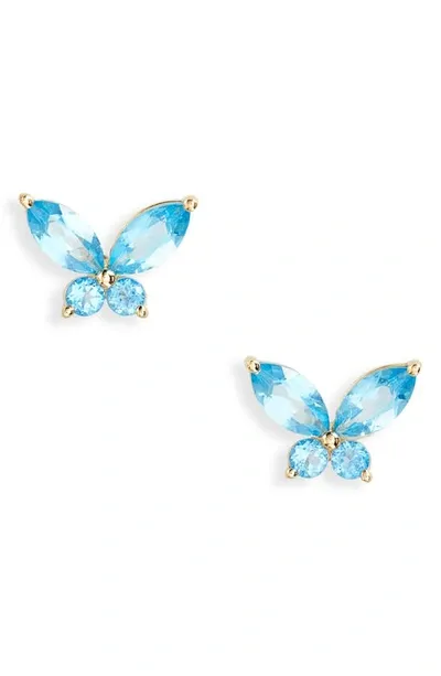 Bony Levy Blue Topaz Butterfly Stud Earrings In 14k Yellow Gold