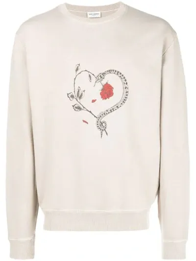 Saint Laurent Heart Rose-print Cotton-jersey Sweatshirt In Cream