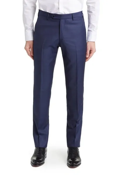 Zanella Parker Classic Wool Sharkskin Dress Pants In Navy