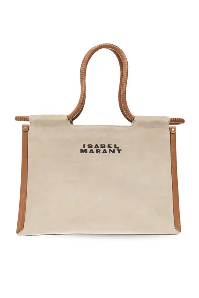 Isabel Marant Woman Melange Ivory Canvas Toledo Shopping Bag In Brown