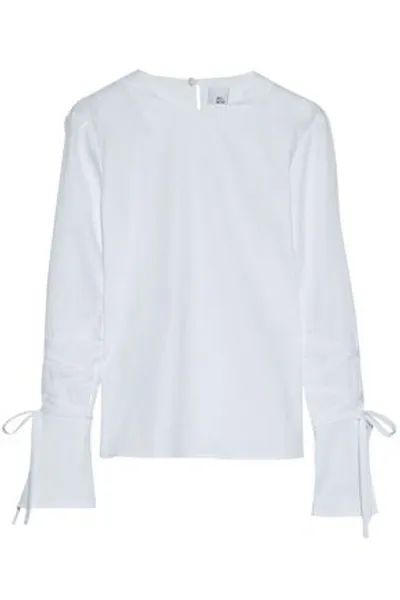 Iris & Ink Brett Bow-detailed Cotton-blend Poplin Top In White