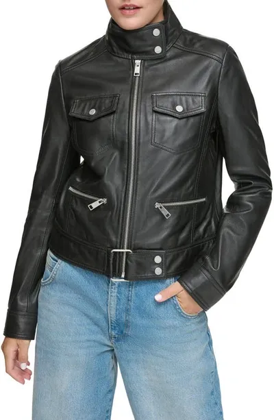 Andrew Marc Leather Moto Jacket In Black