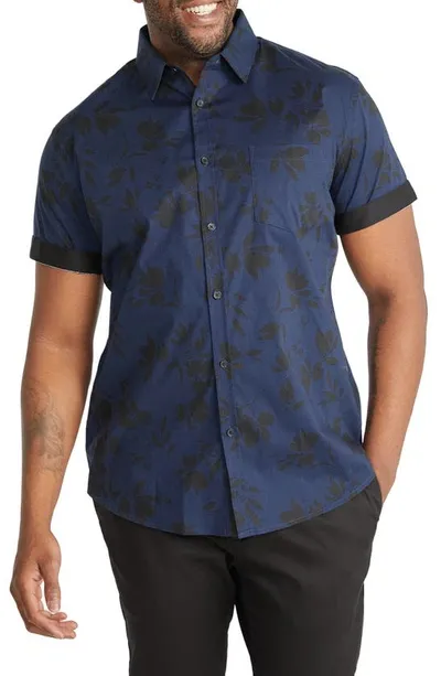 Johnny Bigg Knight Floral Stretch Short Sleeve Button-up Shirt In Navy