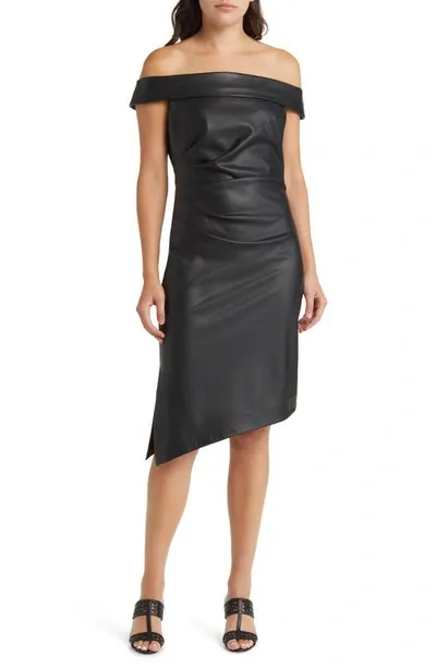 Milly Ally Off The Shoulder Faux Leather Sheath Dress In Black