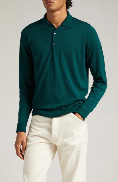 John Smedley Cotswold Wool Polo Sweater In Verde