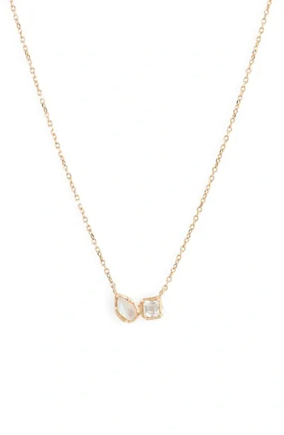 Anzie Women's Mélia 14k Yellow Gold, Moonstone & Clear Topaz Toi Et Moi Pendant Necklace