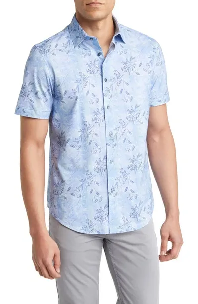 Bugatchi Miles Ooohcotton® Floral Short Sleeve Button-up Shirt In Air-blue