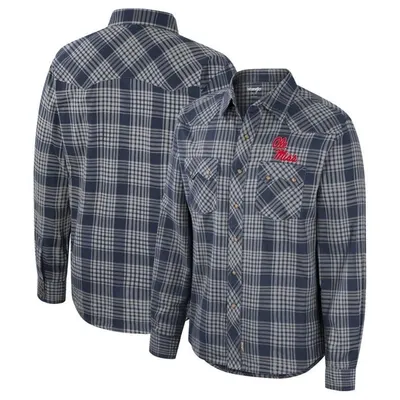 Colosseum X Wrangler Navy Ole Miss Rebels Plaid Western Long Sleeve Full-snap Shirt