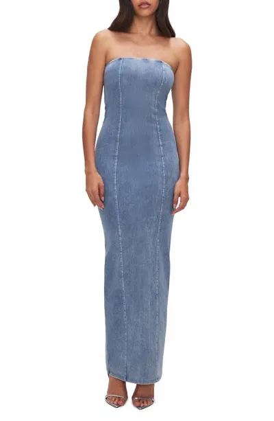 Good American Soft Sculpt Strapless Denim Dress In Indigo556