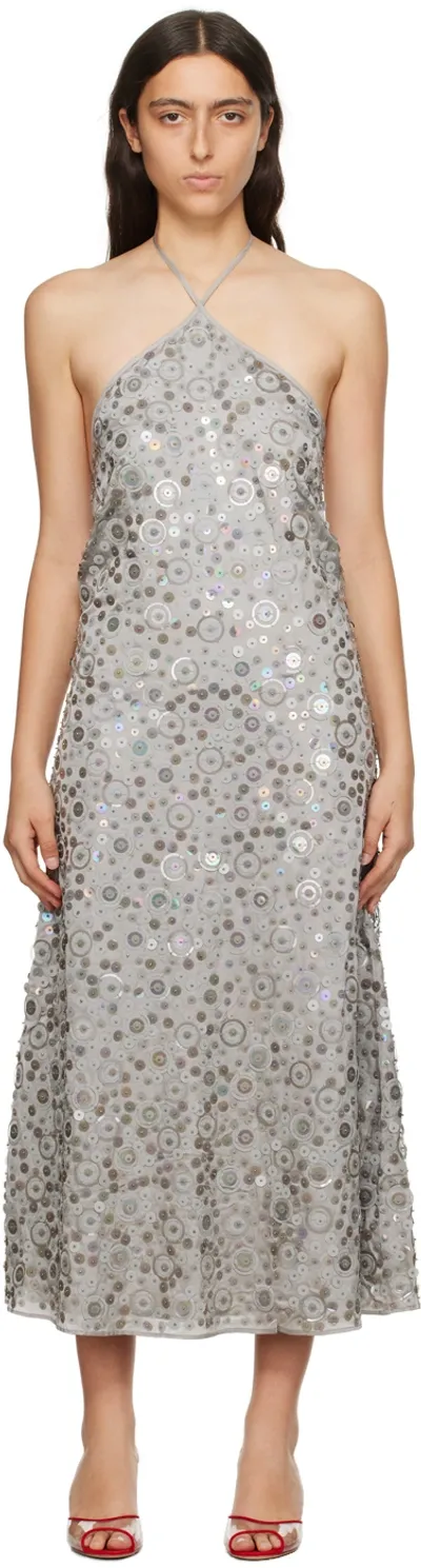 Saks Potts Gray Dax Midi Dress In Grey Sequin