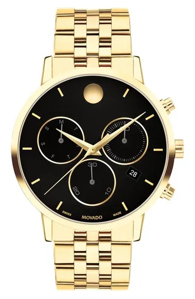 Movado Men's Museum Classic Swiss Quartz Chrono Light Yellow Pvd Watch 42mm In Yellow Gold Black