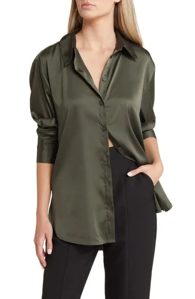 Open Edit Satin Button-up Shirt In Green City