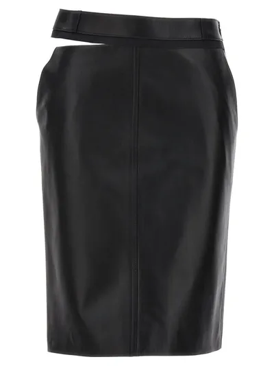 Fendi Leather Midi Skirt In Black