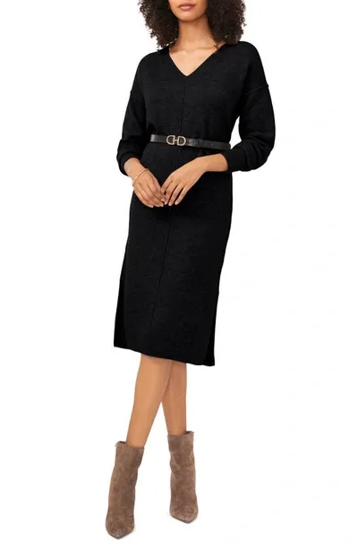 Vince Camuto Exposed Seam Long Sleeve Sweater Dress In Rich Black